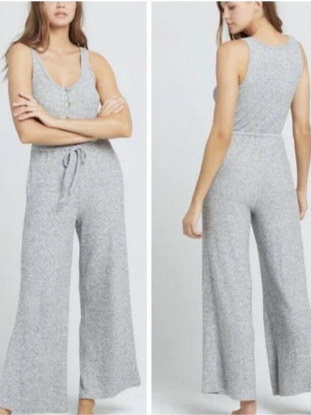 L*Space Head in the Clouds Ribbed Lounge Jumpsuit in Heather Gray Sz S